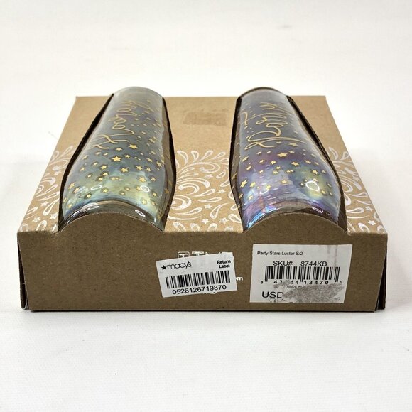 Set Of 2 Stemless Champagne Flutes "Hooray" & "Party" With Gold Stars Design - Picture 5 of 5